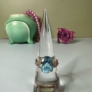 Elegant Blue Topaz with Diamonds Ring
